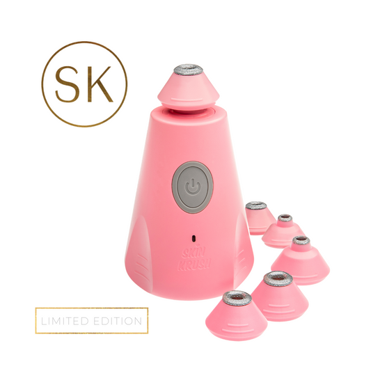 Safe, easy and effective at home microdermabrasion tool designed by skincare experts limited edition pink tool created in Ireland by skin care nurses